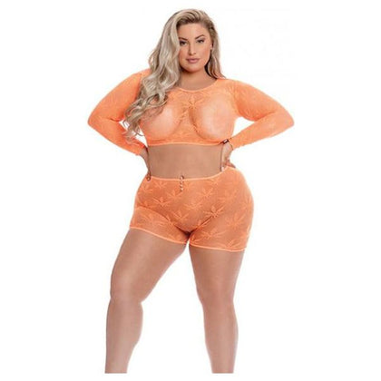 Pink Lipstick Leaf It To Me Long Sleeve Crop Top & Short Orange Qn - Adult Naughty Store