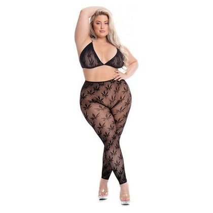 Pink Lipstick All About Leaf Bra & Leggings Black Qn - Adult Naughty Store