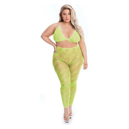 Pink Lipstick All About Leaf Bra & Leggings Green Qn - Adult Naughty Store