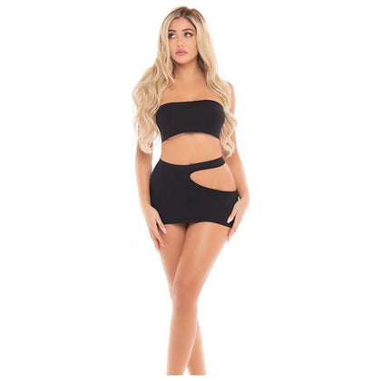 Pink Lipstick Femme Seamless Bandeau & Skirt Black O-s - Sensual Intimates Set for Women - Model 1234 - Black - One Size - Adult Naughty Store