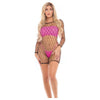 Pink Lipstick Dance With Me Large Fishnet Romper, Bandeau Top & G-String - Women's Seductive Lingerie Set for Intimate Encounters - Model #DWMLFS001 - Neon Pink, One Size