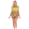 Pink Lipstick Dance With Me Large Fishnet Romper, Bandeau Top & G-String - Women's Seductive Lingerie Set, Model DWM-001, Neon Yellow, Size O-S - Adult Naughty Store