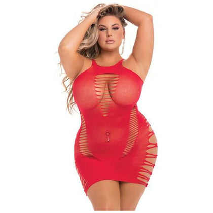 Back 2 Basixxx Rene Rofe Plus Size High Neck Cut Out Lingerie Dress 1X-3X for Women - Seductive Red for Ultimate Pleasure
