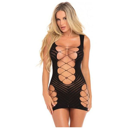 Rene Rofe Pink Lipstick Vertical Hold Open Mini Dress Black O-S - Seductive Lingerie for Women - Model VHD-BLK-O - Perfect for Exquisite Pleasure - One Size Fits Most (4-12)