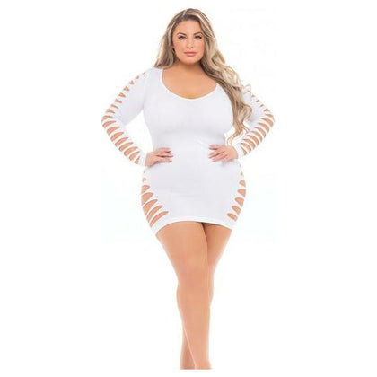 Pink Lipstick Bold Babe Long Sleeve Dress - Queen Size, White (Fits up to 3X)
