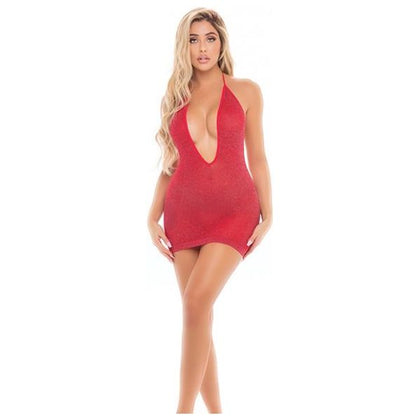 Pink Lipstick Love Bite Plunge Halter Dress - Red O-s: Seductive Women's Lingerie for Intimate Moments in Size One-Size - Adult Naughty Store