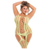 Pink Lipstick Fake News Bodystocking - Queen Size, Plus Size Lingerie for Women - Model FNBS-Q1X3X - Seductive Full Body Coverage for Intimate Pleasure - Yellow, 1X-3X - Adult Naughty Store