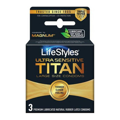 Lifestyles Ultra Sensitive Titan Straight Shape Large Size Thinner Condoms - Pack of 3 - For Enhanced Pleasure and Protection - Adult Naughty Store