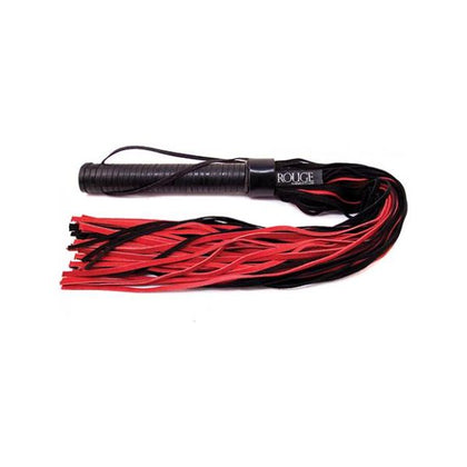 Introducing the Sensual Pleasure Co. Rouge Suede Flogger W-Leather Handle - Model RSF-001 - Unisex - Enhanced Sensations - Black-Red