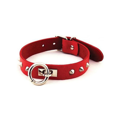 Introducing the Exquisite Red Leather O Ring Studded Collar - Model RLC-001, a Sensational BDSM Accessory for Alluring Pleasure - Adult Naughty Store