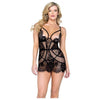 Femme Fatale Scalloped Eyelash Lace & Mesh Chemise Set - Model FF-123, Women's Lingerie, Black, Size Large - Adult Naughty Store