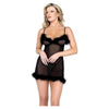 Afterhours Maribou & Mesh Chemise Black Lg - Seductive Lace Lingerie for Women, Model AMBC-001, Intimate Apparel for Sensual Delights, Size Large - Adult Naughty Store