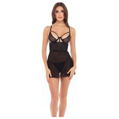 Rene Rofe New In Town Chemise & G-String Set - Sensual Black Lace Lingerie, Model RR-NTCGS-001, Women's Intimate Apparel for Seductive Nights - Size M/L - Adult Naughty Store