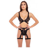 Rene Rofe Straps & Garters Bra Set Black M-L - Elegant Lace Lingerie Ensemble for Women, Model RR-SGBS-001, Size M-L - Adult Naughty Store