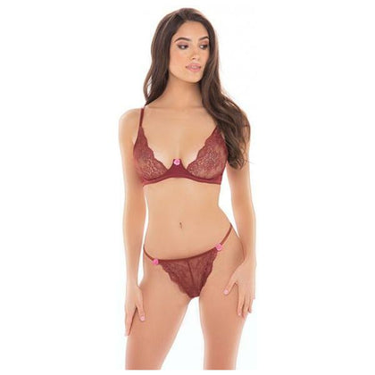 Rene Rofe Burgundy Staying In Bra Top & Thong Set - M/L - Women's Lingerie - Model SRBTL-001 - Intimate Comfort & Seduction - Sizes 34-38in. Bust, 26-30in. Waist, 36-40in. Hip - B/C Cup - Dre - Adult Naughty Store