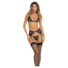 Rene Rofe Blue Sneak Peak Bra, Garter Belt and G-String Set - Model S/M - Women's Lingerie for Seductive Appeal and Intimate Moments - Size: Bust 32in.-36in., Waist 24in.-28in., Hip 34in.-38in. - Cup Size: A/B - Dress Size: 4-8