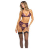 Rene Rofe Purple Lace Bra, Garter Belt, and G-String Set - Sneak Peek Collection - Women's Lingerie - Model SRP-BG-001 - Size M/L - Adult Naughty Store