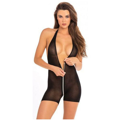 Rene Rofe Zip Bodysuit Hot Shorts - Model RRZB-001 - Women's S/M - Black - Sensational Intimate Apparel for Alluring Style and Comfort