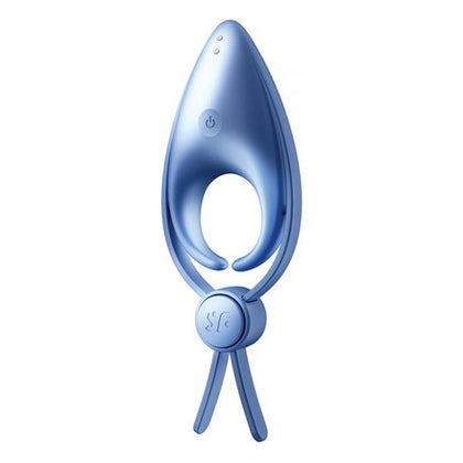 Introducing the SensaPleasure Sniper - Premium Silicone Cock Ring with Adjustable Loops and Vibrations for Enhanced Pleasure - Model SNIP-200 - Blue Grey