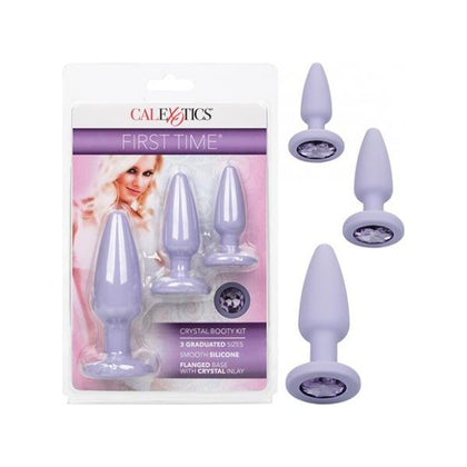 Introducing the First Time Crystal Booty Kit - Purple: A Luxurious Set of Graduated Anal Plugs for Exquisite Backdoor Pleasure - Adult Naughty Store