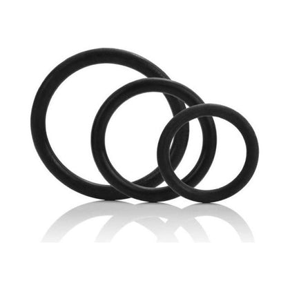 Introducing the Sensation Rings Set: Tri-Rings - Black Rubber Multi-Purpose Rings for Enhanced Pleasure - Sizes M, L, XL - Adult Naughty Store