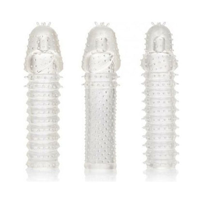 Introducing the PleasureXtend 3 Piece Extension Kit Clear: The Ultimate Pleasure Enhancer for Explosive Stimulation and Intense Pleasure for All Genders!
