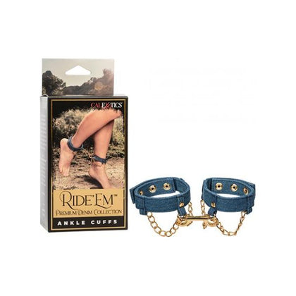 Ride 'em Premium Denim Collection Ankle Cuffs - Versatile BDSM Restraints for Sensual Pleasure - Model RC-200 - Unisex - Ankle Restraints for Submissive Play - Indigo Blue - Adult Naughty Store