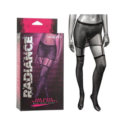 Introducing the Exquisite Elegance: Radiance One Piece Garter Skirt with Thigh Highs - Black O/s - Adult Naughty Store