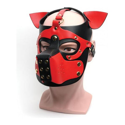 Obsidian Designs Adult Bondage Pup Hood - Model 665 - Unisex - Head Play - Black/Red