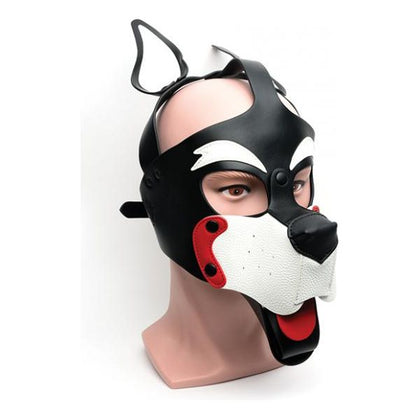 FoxyFetish Playful Pup Hood - Red/White - Unisex Headgear for BDSM Puppy Play - O/s