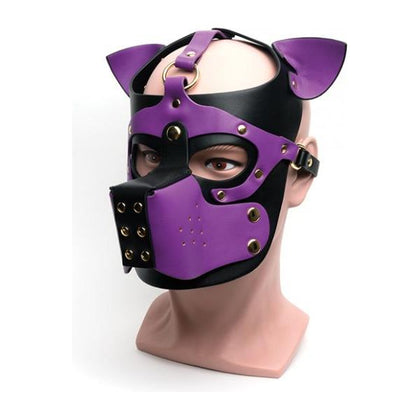 🌟 Fetish Fantasy 665 Bondage Pup Hood | Black/Purple PU Puppy Play Fetish Accessory for Unisex 💜