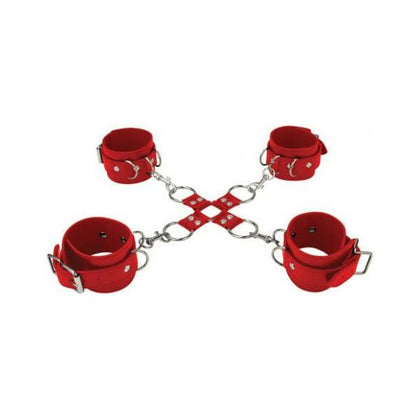 Ouch! Leather Hand and Leg Cuffs - Deluxe Bondage Set for Enhanced Pleasure - Model HLC-200 - Unisex - Red - Adult Naughty Store