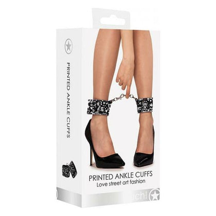 Ouch! Love Street Art Fashion Printed Ankle Cuffs - Black: The Ultimate Bonded Leather and Metal Ankle Cuffs for Unforgettable Pleasure