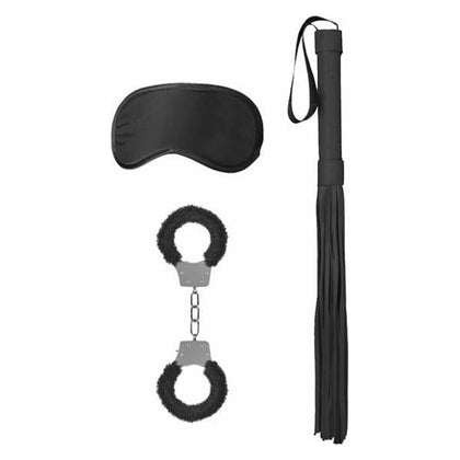 Ouch Bondage Kit #1 - Black Furry Metal Handcuffs, Satin Mask, and Flogger for Submissive and Dominant Play