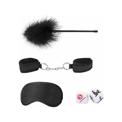 Ouch Bondage Kit #2 - Beginner's Black Velvet Cuff Set with Feather Tickler, Satin Mask, and Sex Dice