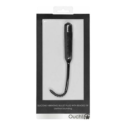 Introducing the OUCH! Silicone Vibrating Bullet Plug W-Beaded Tip - Black: The Ultimate Urethral Sounding Pleasure for Him