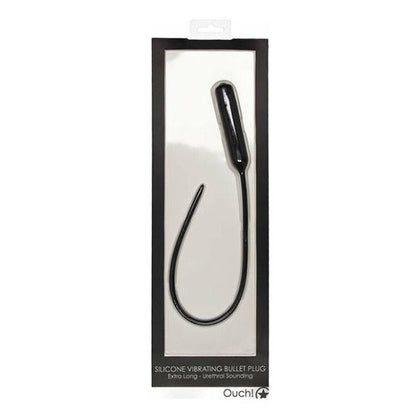 Introducing the OUCH! Shots Extra Long Urethral Sounding Silicone Vibrating Bullet Plug - Model XU-500 - Black - For Ultimate Pleasure and Prostate Stimulation