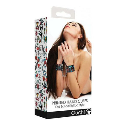 Shots Ouch Old School Tattoo Style Printed Hand Cuffs - Black