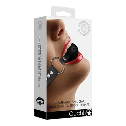 Introducing the Shots Ouch Diamond Breathable Ball Gag - Black: The Ultimate BDSM Pleasure Enhancer for Submissive Play