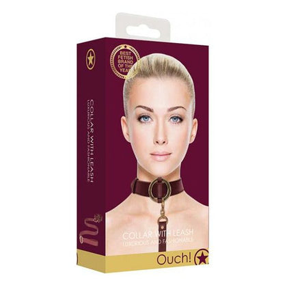 Ouch Halo Collar and Leash Set - Model W, Burgundy - For Submissive Pleasure - Adult Naughty Store