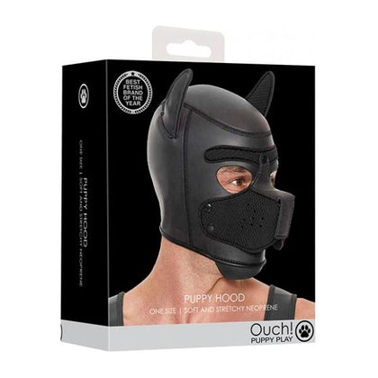 Ouch! Puppy Play Puppy Hood - Black: Premium Neoprene Pet Play BDSM Hood with Detachable Muzzle for Submissive Training and Role Play - Adult Naughty Store