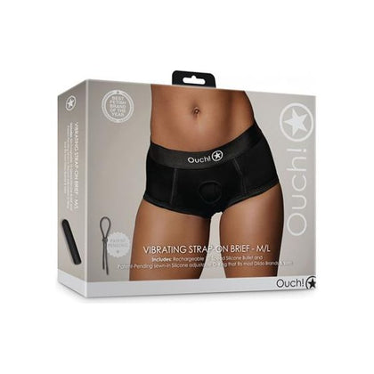 Introducing the Shots Ouch Vibrating Strap-On Brief - Black M/L: The Ultimate Pleasure Companion for Unforgettable Moments