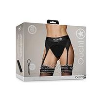 Ouch! XSVST-01 Vibrating Strap-On Thong with Adjustable Garters - Women's Pleasure - Black