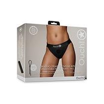 Ouch! VST-500 Vibrating Strap-On Thong with Removable Rear Straps - Unisex Anal and Vaginal Stimulation - Black M/L