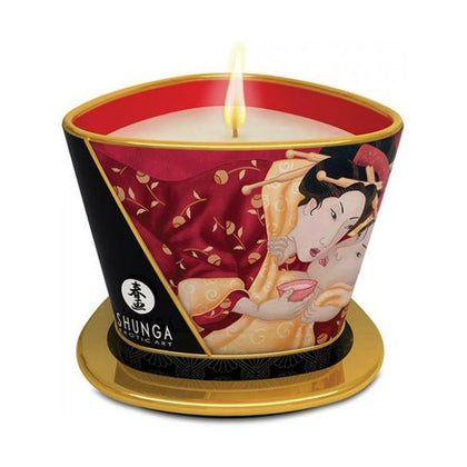 Shunga Romance Strawberry Wine Massage Candle - Sensual Soy-Based Ambiance Candle and Intimate Massage Oil for Couples - Model: 5.7oz - Unisex - Enhances Pleasure and Intimacy - Silky Smooth  - Adult Naughty Store