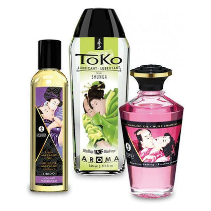 Shunga Fruity Kisses Collection Kit: The Ultimate Fruity Sensual Adventure for Couples - Libido Exotic Fruits Erotic Massage Oil, Toko Aroma Melon-Mango Flavored Lubricant, Raspberry Warming  - Adult Naughty Store