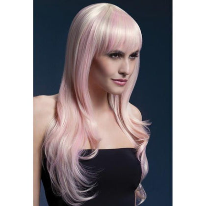 Smiffys Fever Wig Sienna 26 inches Long Blonde Candy: Professional Grade Heat Resistant Two Toned Wig with Bangs - Adult Fancy Dress Accessory