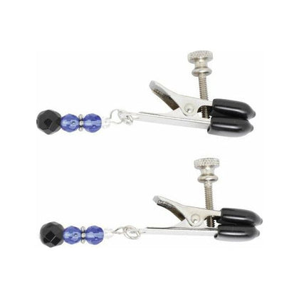 Spartacus Blue Beaded Clamps - Adjustable Broad Tip Nipple Clamps for Sensual Pleasure - Model NB-500 - Unisex - Blue