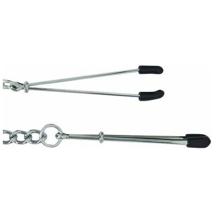 Introducing the Sensual Pleasure Adjustable Tweezer Clamps with Link Chain - Model X2, for Nipple Stimulation - Unisex, for Enhanced Intimacy and Sensory Delight - Sleek Black - Adult Naughty Store