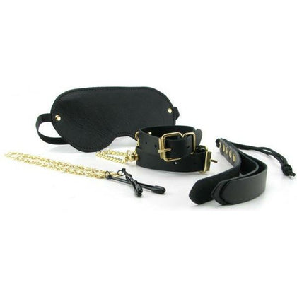 Spartacus Little Black Box Pleasure Kit - Sensual BDSM Set for All Genders - Blindfold, Whip, Nipple Clamps, and Cuffs - Gold Accents - Enhance Your Sensory Experience